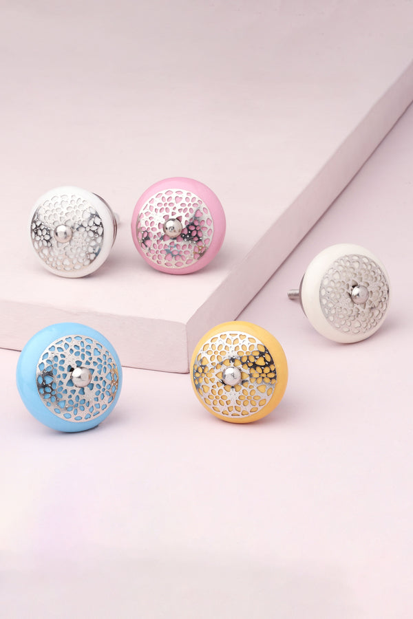 g decor Silver Applique II Elegant Lace Ceramic Door Knob Cream