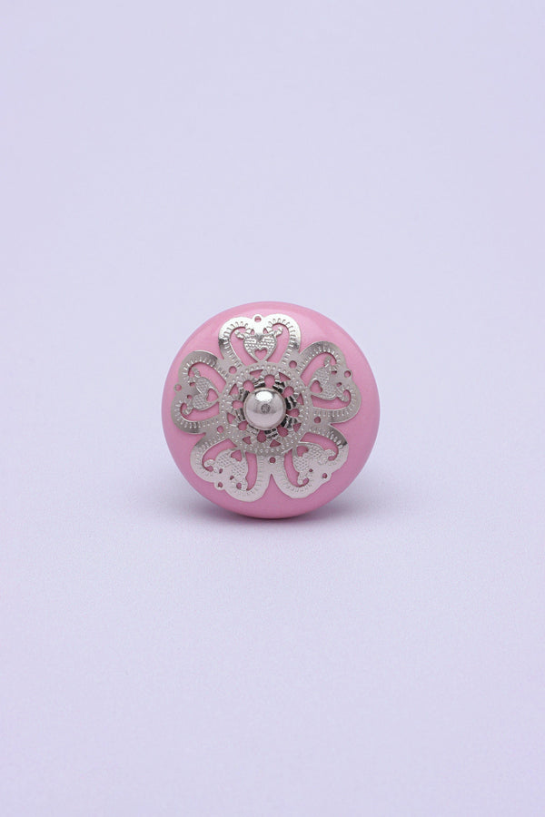 G Decor Silver Applique III Ceramic Door Knob Cupboard Drawer Pull Door Handle Coloured Pink
