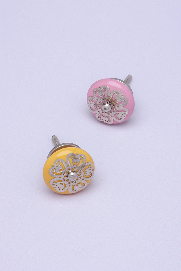 g decor Silver Applique III Ceramic Door Knob Cupboard Drawer Pull Door Handle Coloured Pink