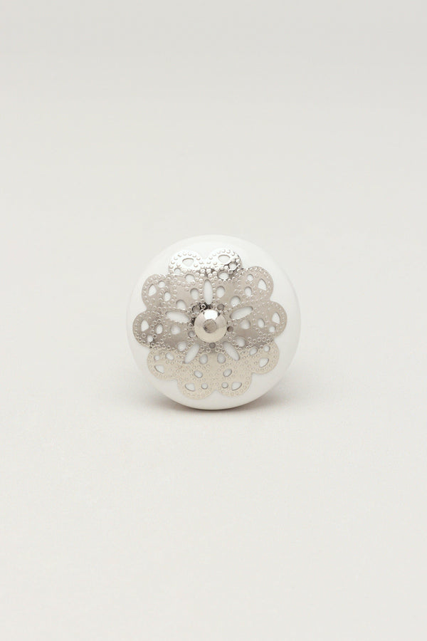 G Decor Silver Applique IV Ceramic Door Knob Cupboard Drawer Pull Door Handle Cream