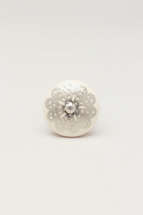 G Decor Silver Applique IV Ceramic Door Knob Cupboard Drawer Pull Door Handle Cream