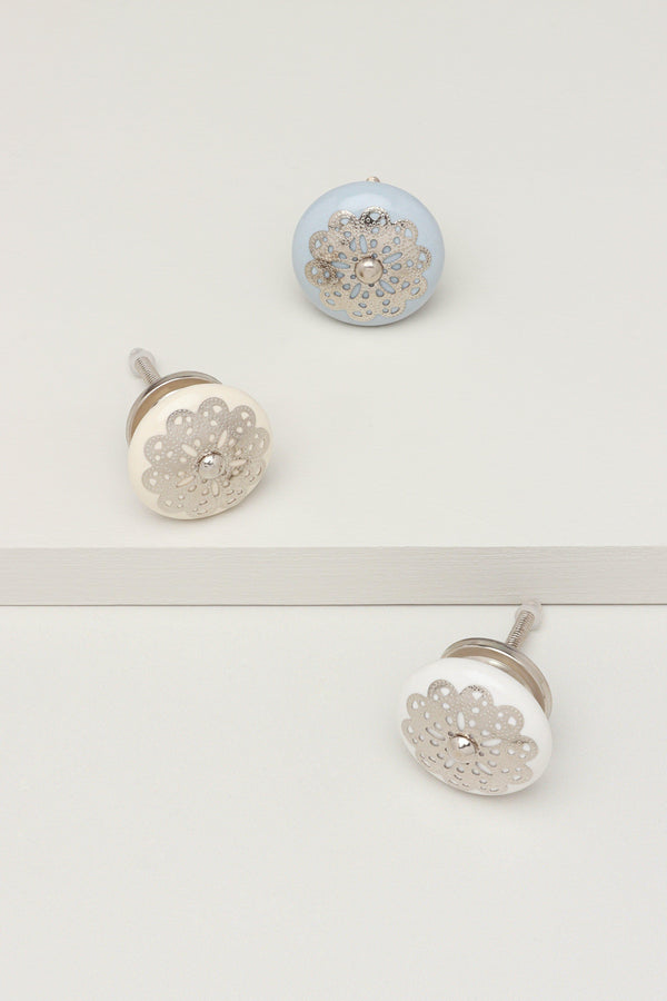 g decor Silver Applique IV Ceramic Door Knob Cupboard Drawer Pull Door Handle Cream