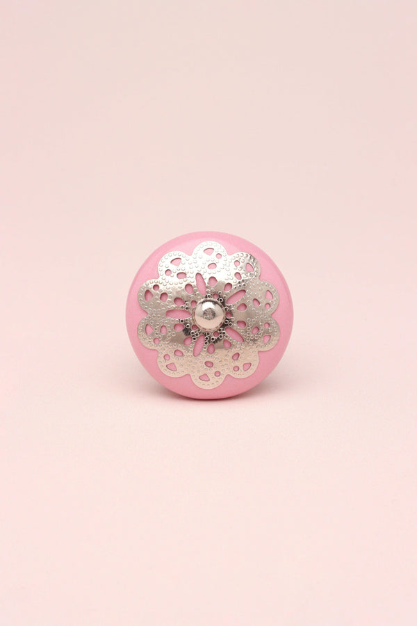 G Decor Silver Applique IV Ceramic Door Knob In Pastel Cupboard Drawer Pull Door Handles Pink