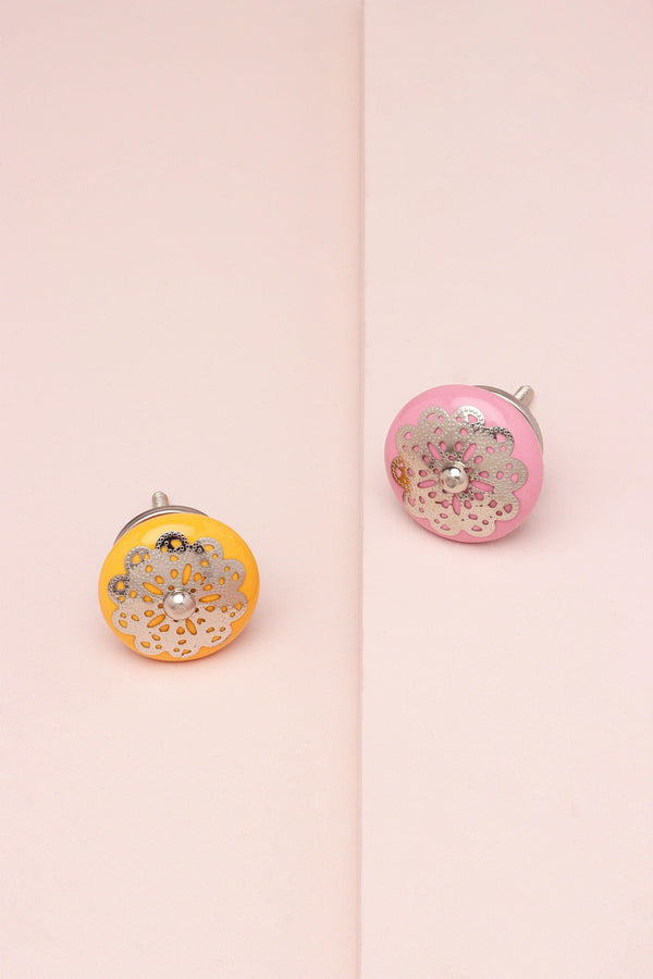 g decor Silver Applique IV Ceramic Door Knob In Pastel Cupboard Drawer Pull Door Handles Pink g decor Silver Applique IV Ceramic Door Knob In Pastel Cupboard Drawer Pull Door Handles Pink