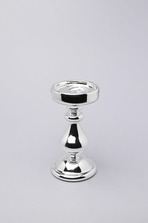 G Decor Silvermere Set Of 3 Hand-Blown Hollow Glass Silver Pillar Candle Holders Elegant Mixed-Height Centrepiece Stands Set Of Three