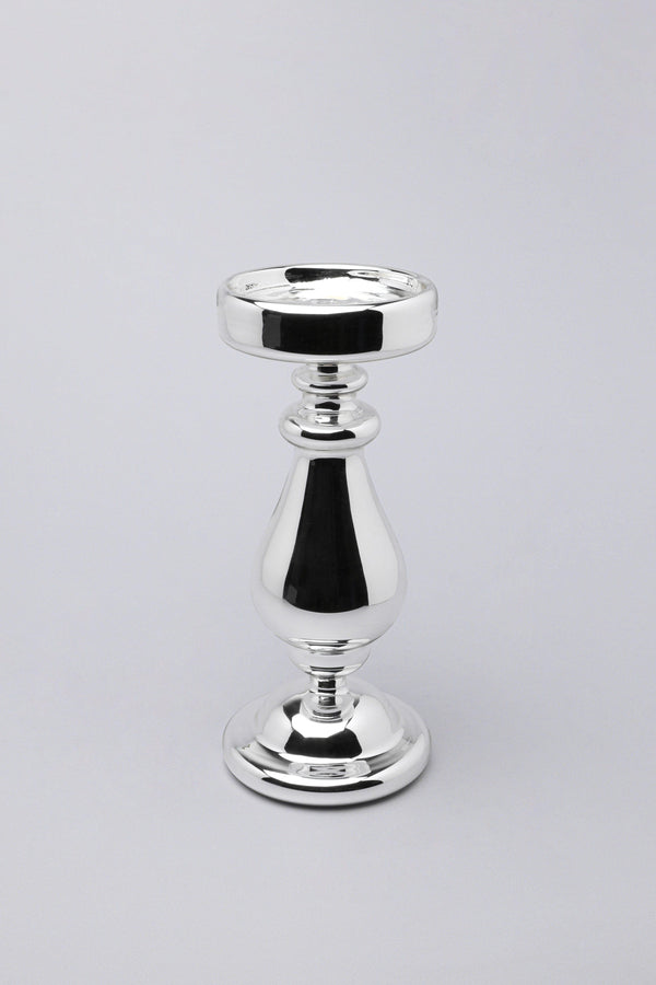 G Decor Silvermere Set Of 3 Hand-Blown Hollow Glass Silver Pillar Candle Holders Elegant Mixed-Height Centrepiece Stands Set Of Three