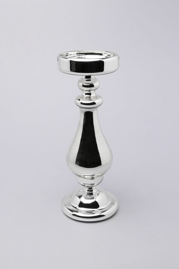 G Decor Silvermere Set Of 3 Hand-Blown Hollow Glass Silver Pillar Candle Holders Elegant Mixed-Height Centrepiece Stands Set Of Three