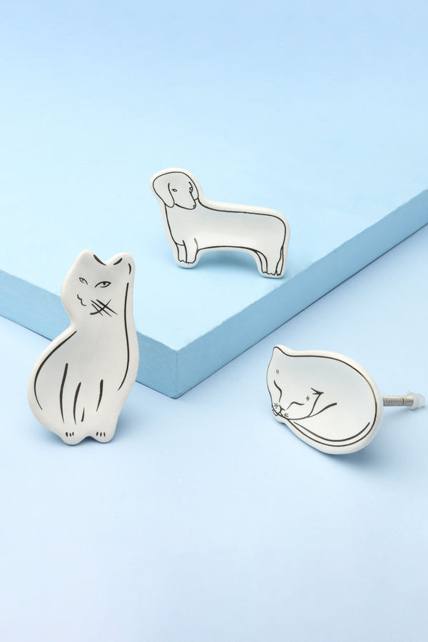 g decor Sleepy Cat & Loyal Pup Furry Friends Ceramic Cabinet Knob Seating Cat