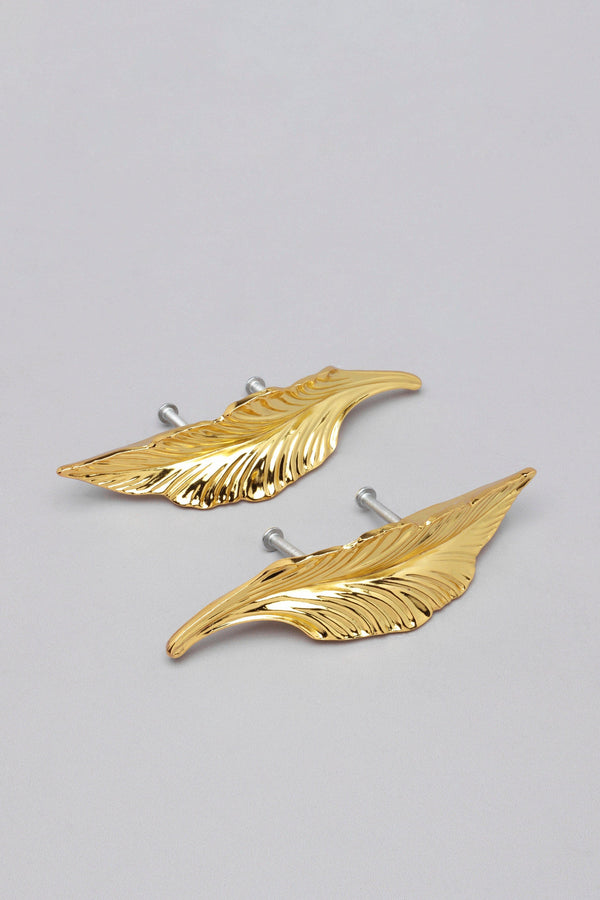 G Decor Small Shiny Gold Leaves Door Pull Draw Handle