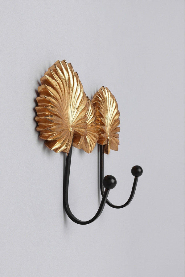 G Decor Soleil Palm Duo Wall Hook Golden Tropical Leaf Coat & Towel Hook Gold