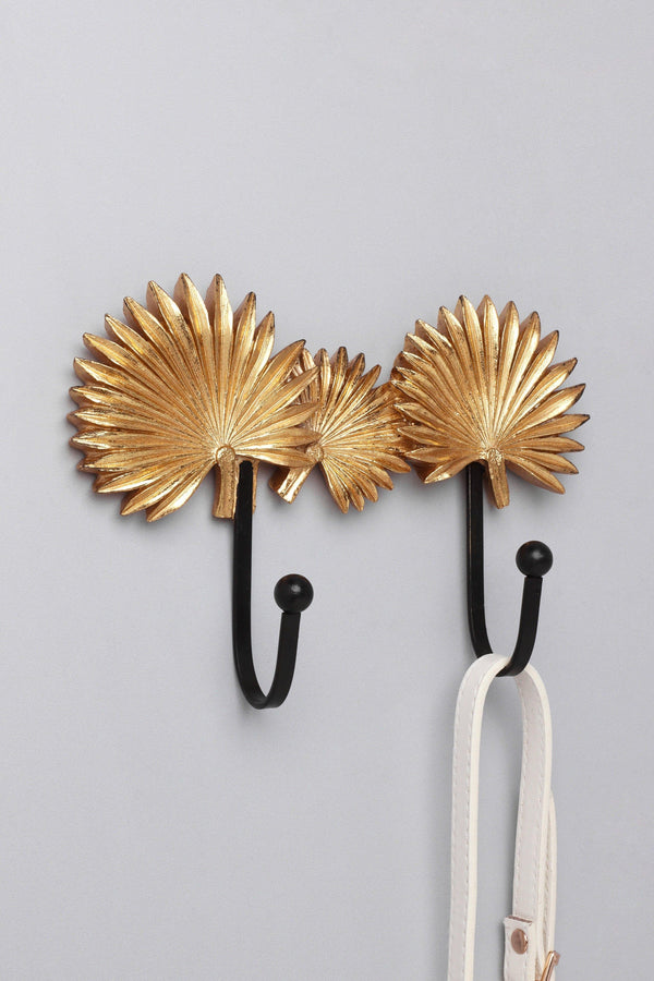 g decor Soleil Palm Duo Wall Hook Golden Tropical Leaf Coat & Towel Hook Gold