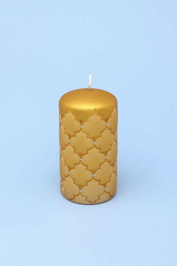 G Decor Spark Glitter Elegant Blue Gold Grey Pillar Candle