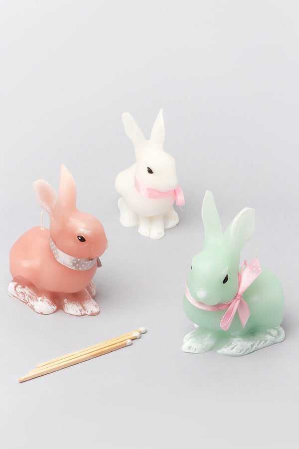 g decor Sugar Pastel Bunny Scented Candle Rabbit Candle with Ribbon Bow Pink