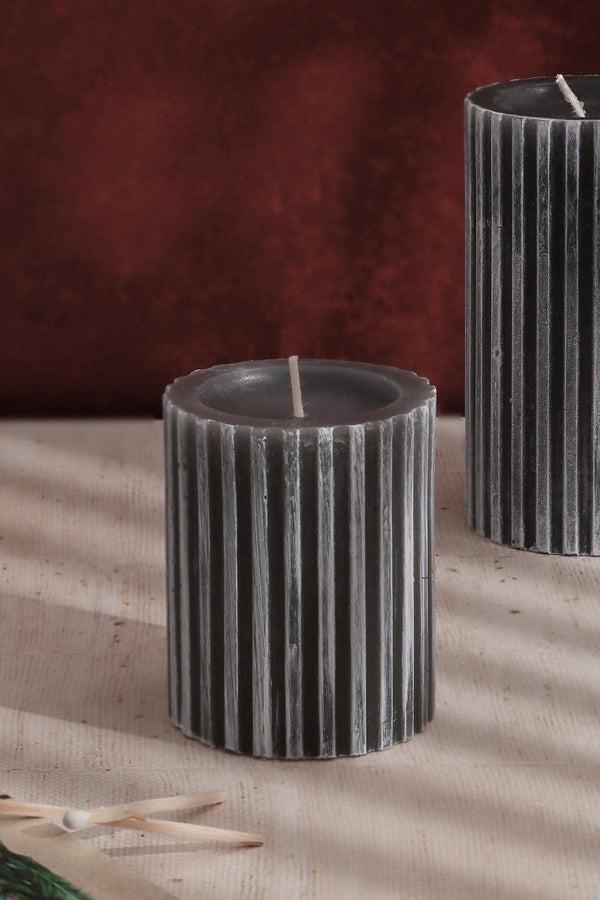 G Decor Textured Harmony Dark Grey Scented Pillar Candle Deep Stone Retreat Small