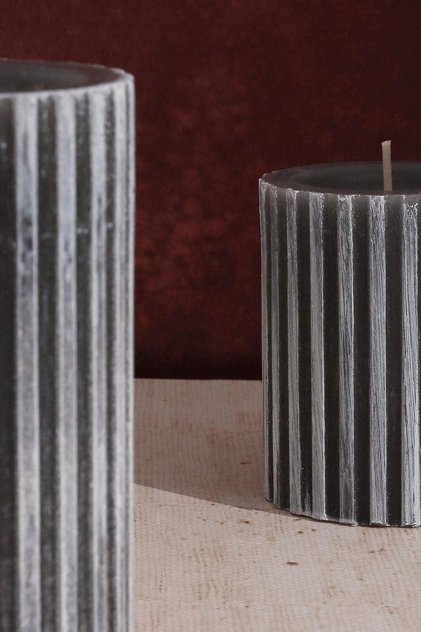 G Decor Textured Harmony Dark Grey Scented Pillar Candle Deep Stone Retreat Small