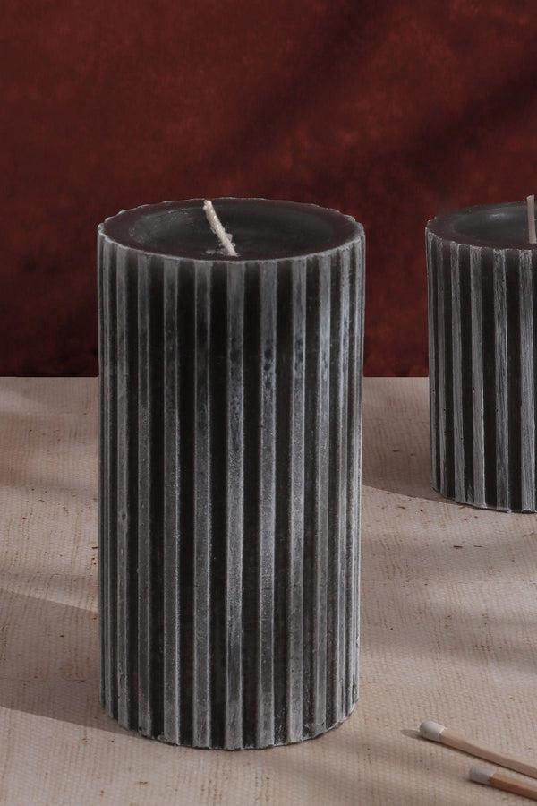 G Decor Textured Harmony Dark Grey Scented Pillar Candle Deep Stone Retreat Small