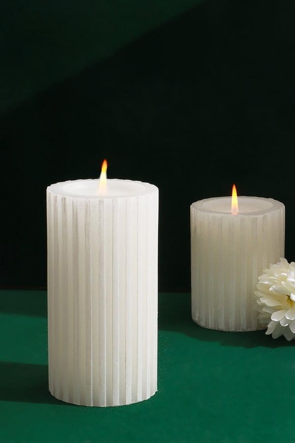 G Decor Textured Harmony White Scented Pillar Candle Pure Tranquil Aura Medium Pillar
