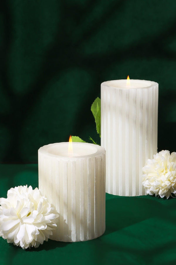 g decor Textured Harmony White Scented Pillar Candle Pure Tranquil Aura Medium pillar