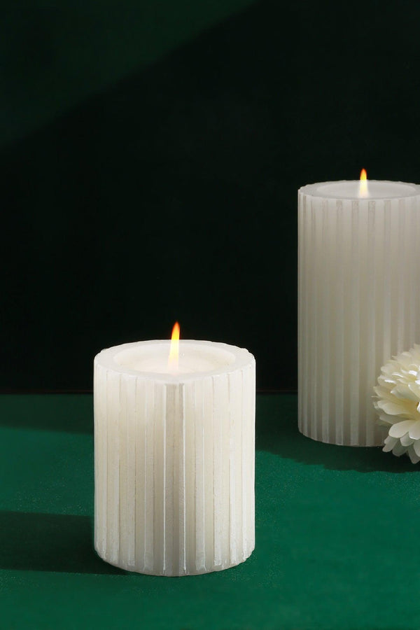 G Decor Textured Harmony White Scented Pillar Candle Pure Tranquil Aura Medium Pillar
