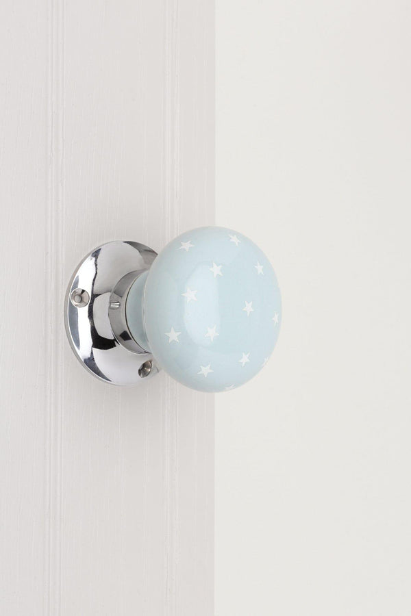 G Decor The Little Stars Collection – Light Grey Ceramic Mortice Door Knob Set With White Stars And Chrome Base For Interior Room Doors Grey