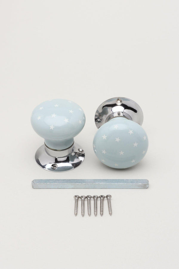 G Decor The Little Stars Collection – Light Grey Ceramic Mortice Door Knob Set With White Stars And Chrome Base For Interior Room Doors Grey
