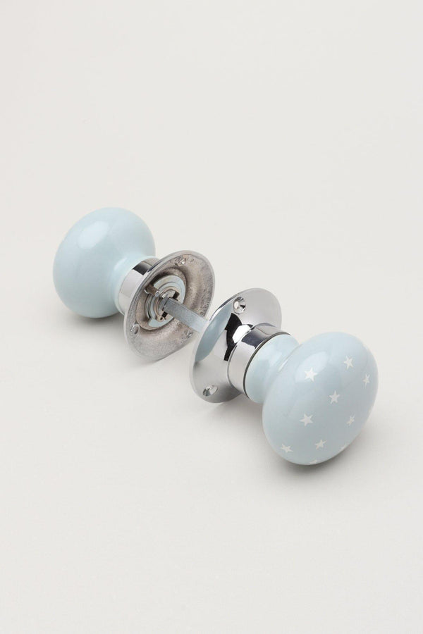 G Decor The Little Stars Collection – Light Grey Ceramic Mortice Door Knob Set With White Stars And Chrome Base For Interior Room Doors Grey