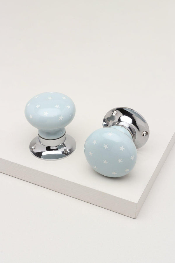 g decor The Little Stars Collection – Light Grey Ceramic Mortice Door Knob Set with White Stars and Chrome Base for Interior Room Doors Grey
