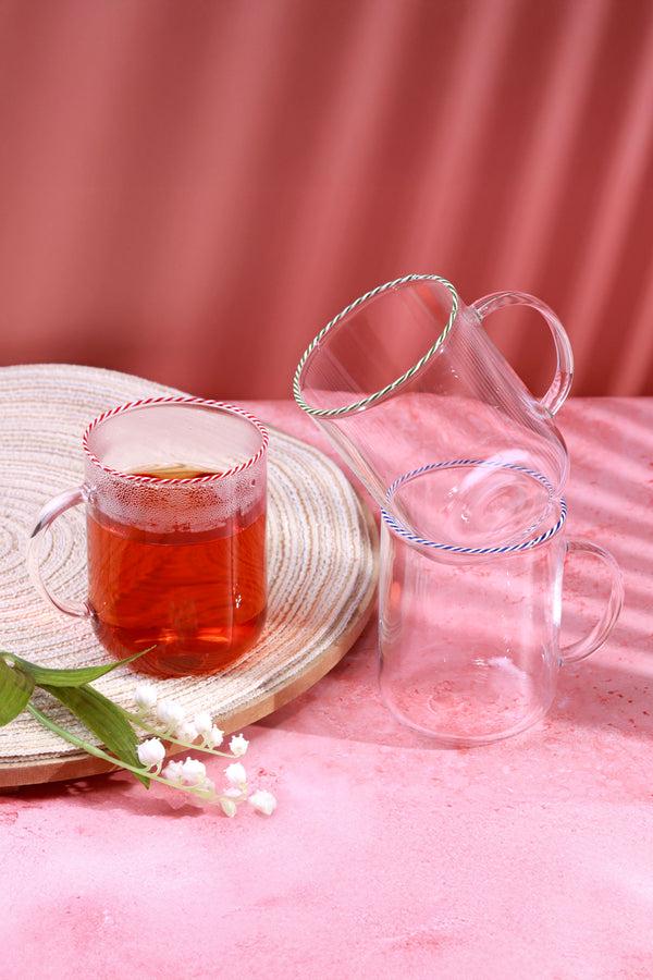 G Decor The Twist Rim Handcrafted Glassware Collection Tea Cups & Coffee Mugs In Red Blue And Green Red