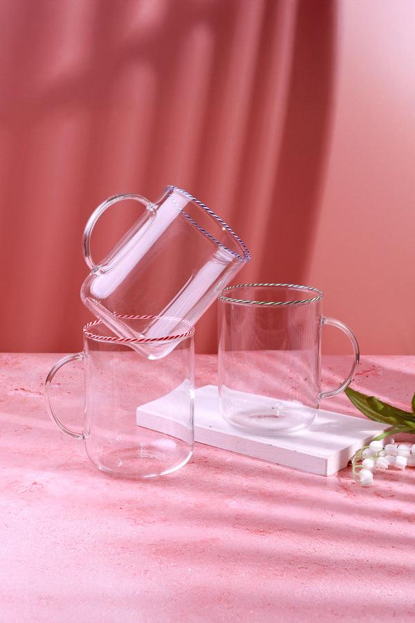 g decor The Twist Rim Handcrafted Glassware Collection Tea Cups & Coffee Mugs in Red Blue and Green Red