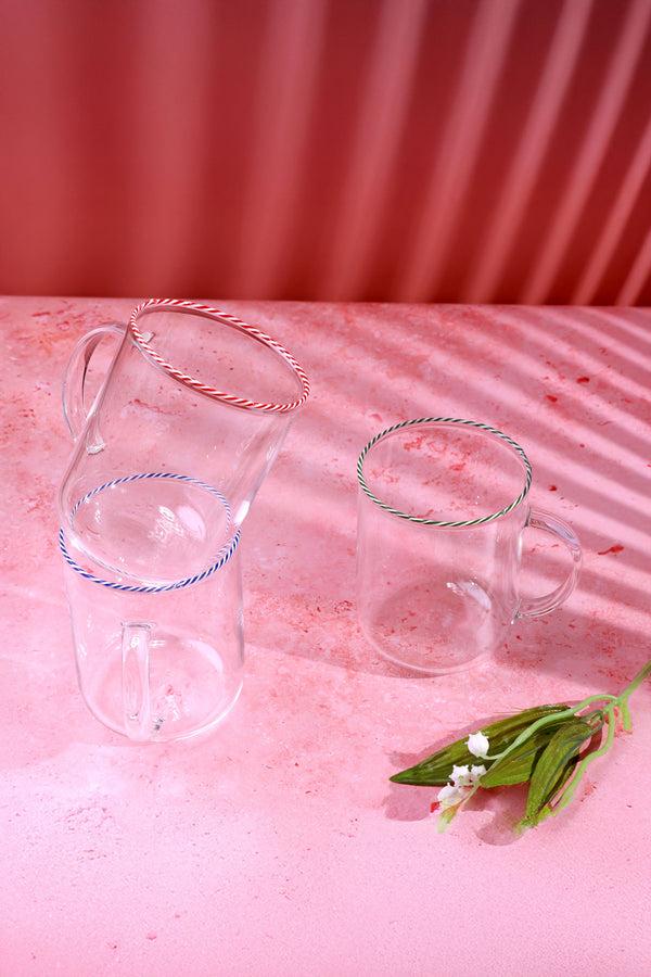 G Decor The Twist Rim Handcrafted Glassware Collection Tea Cups & Coffee Mugs In Red Blue And Green Red