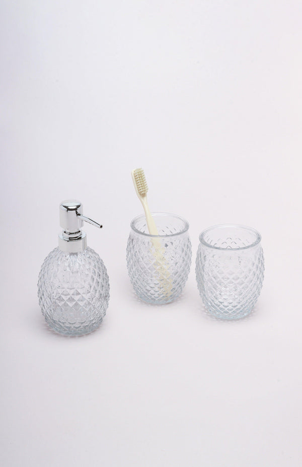 g decor Three Piece Florence Diamond Clear Glass Bathroom Set