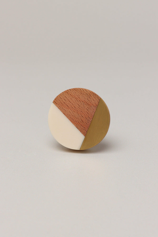 G Decor Three-Tone Wood Resin & Brass Accent Knob Cabinet Handle White