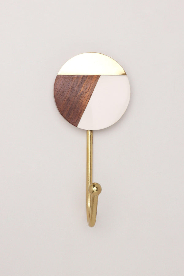 G Decor Three-Tone Wood Resin & Brass Accent Wall Hooks Large Coat Hangers Grey