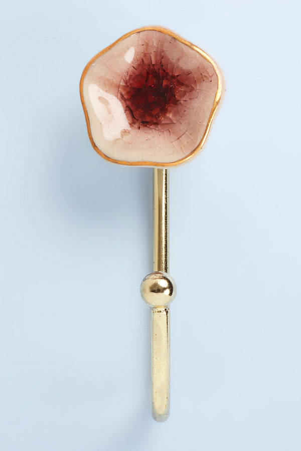 G Decor Tiffity Handmade & Hand-Painted Ceramic Wall Hook Crackle Glaze With Brass Detail Blue