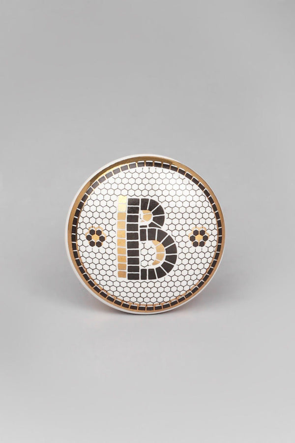 G Decor Traditional British Pub Tile Monogram Door Knob Black & Gold Alphabet Design