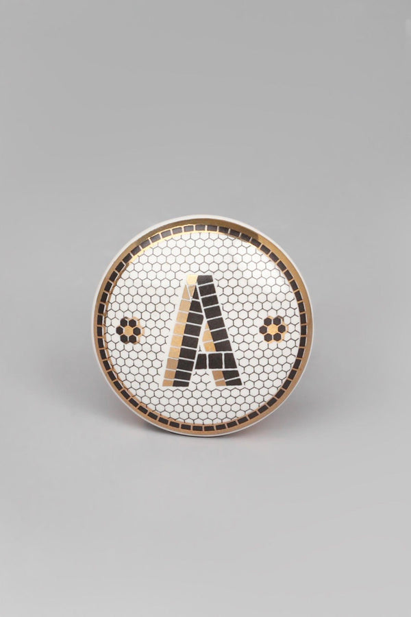 G Decor Traditional British Pub Tile Monogram Door Knob Black & Gold Alphabet Design