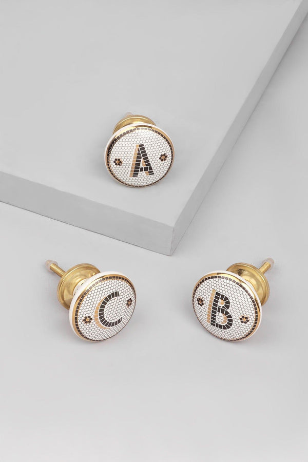 g decor Traditional British Pub Tile Monogram Door Knob Black & Gold Alphabet Design