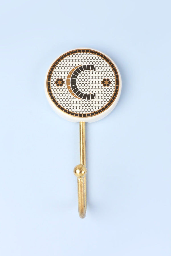 G Decor Traditional British Pub Tile Monogram Wall Hook Black & Gold Alphabet Initial Hook