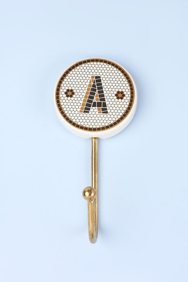 G Decor Traditional British Pub Tile Monogram Wall Hook Black & Gold Alphabet Initial Hook