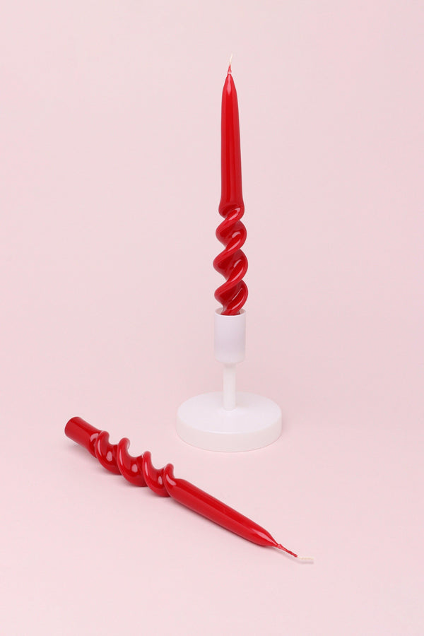 g decor Twiselle Set of 2 Spiral Twisted Hand Dipped Dinner Candles Scarlet Red Taper Candles