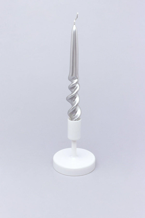 G Decor Twiselle Set Of 2 Spiral Twisted Hand Dipped Dinner Silver Taper Candles Silver