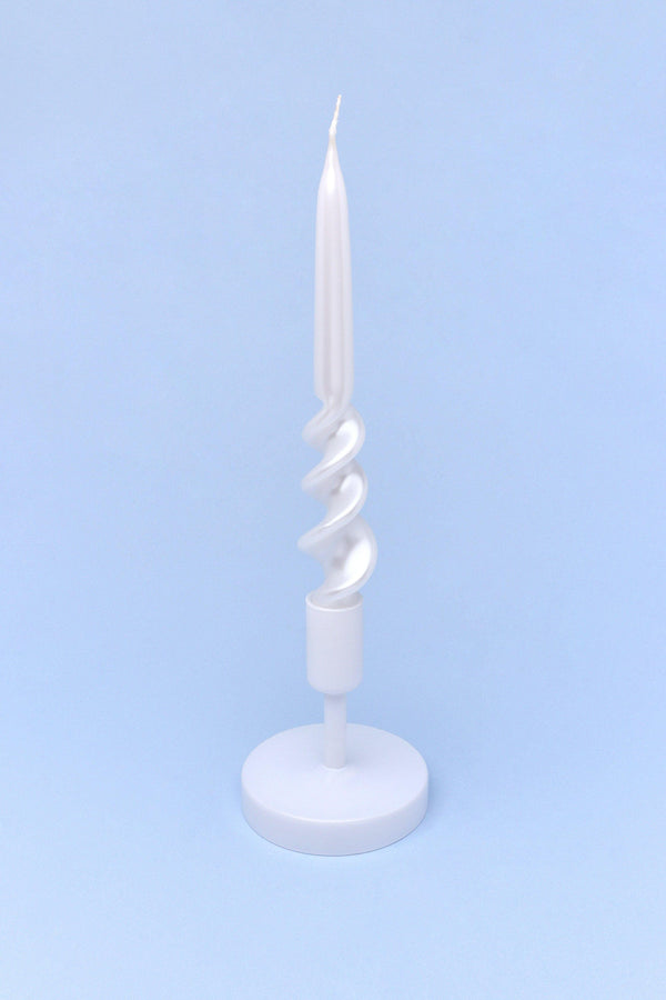 G Decor Twiselle Set Of 2 Spiral Twisted Hand Dipped Dinner Pearl White Taper Candles White