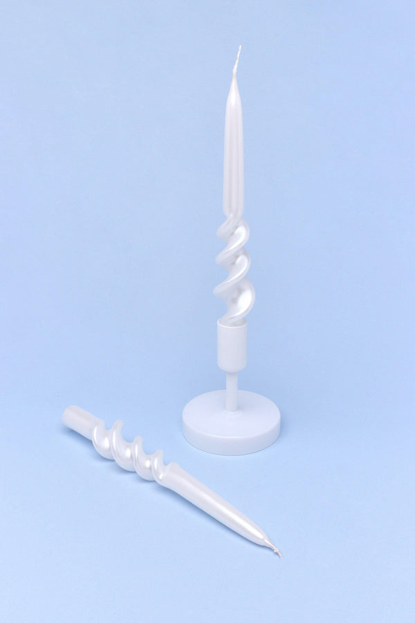 g decor Twiselle Set of 2 Spiral Twisted Hand Dipped Dinner Pearl White Taper Candles White