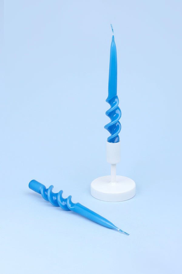 g decor Twiselle Set of 2 Spiral Twisted Hand Dipped Dinner Baby Blue Taper Candles Blue