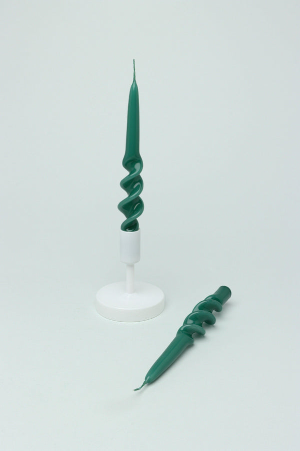 g decor Twiselle Set of 2 Spiral Twisted Hand Dipped Dinner Forest Green Taper Candles Green