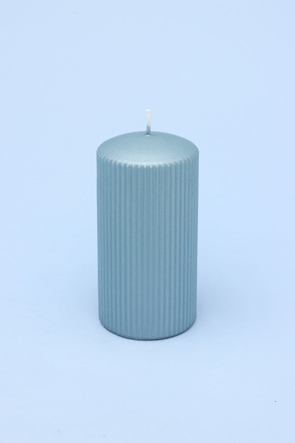 G Decor Vellure Ice Blue Ribbed Pillar Candle Home Decor Elegant Statement Small