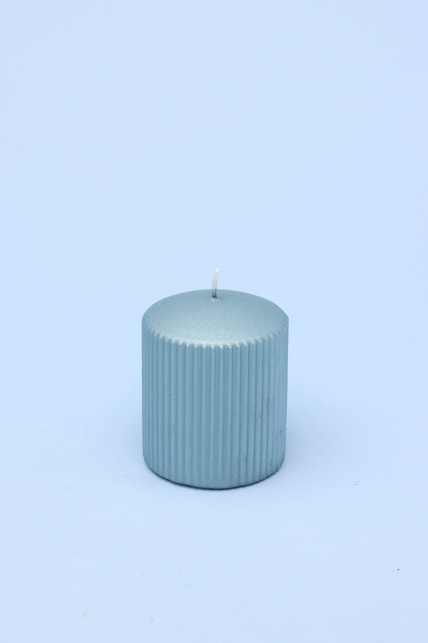 G Decor Vellure Ice Blue Ribbed Pillar Candle Home Decor Elegant Statement Small