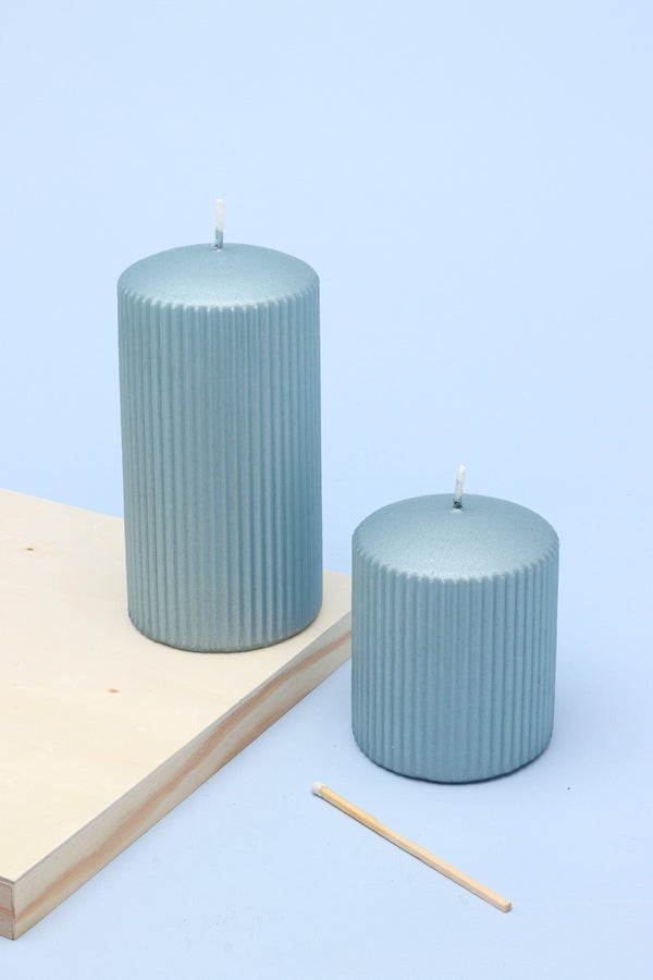 g decor Vellure Ice Blue Ribbed Pillar Candle Home Decor Elegant Statement Small