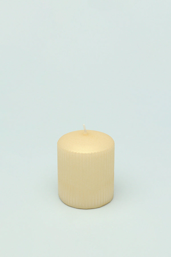 G Decor Vellure Sandstone Yellow Ribbed Pillar Candle Warm Accent Stylish Modern Spaces Statement Small
