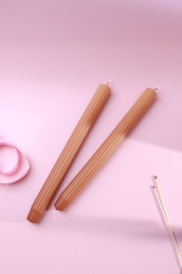 G Decor Velluto Bruciato Set Of 2 Extra Tall Dinner & Taper Candles With Ribbed Velvet Matte Finish Set Of 2